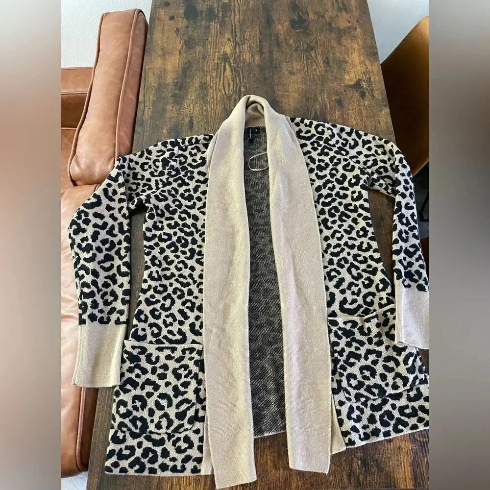 moon & madison open cardigan leopard print - Picture 2 of 7